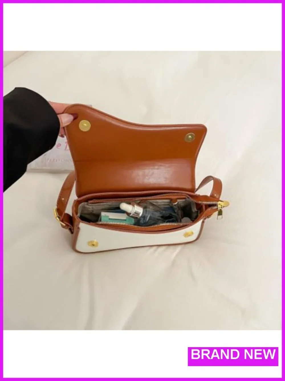 PU Leather Tote Bag with 2 Removable Straps and Zipper Closure